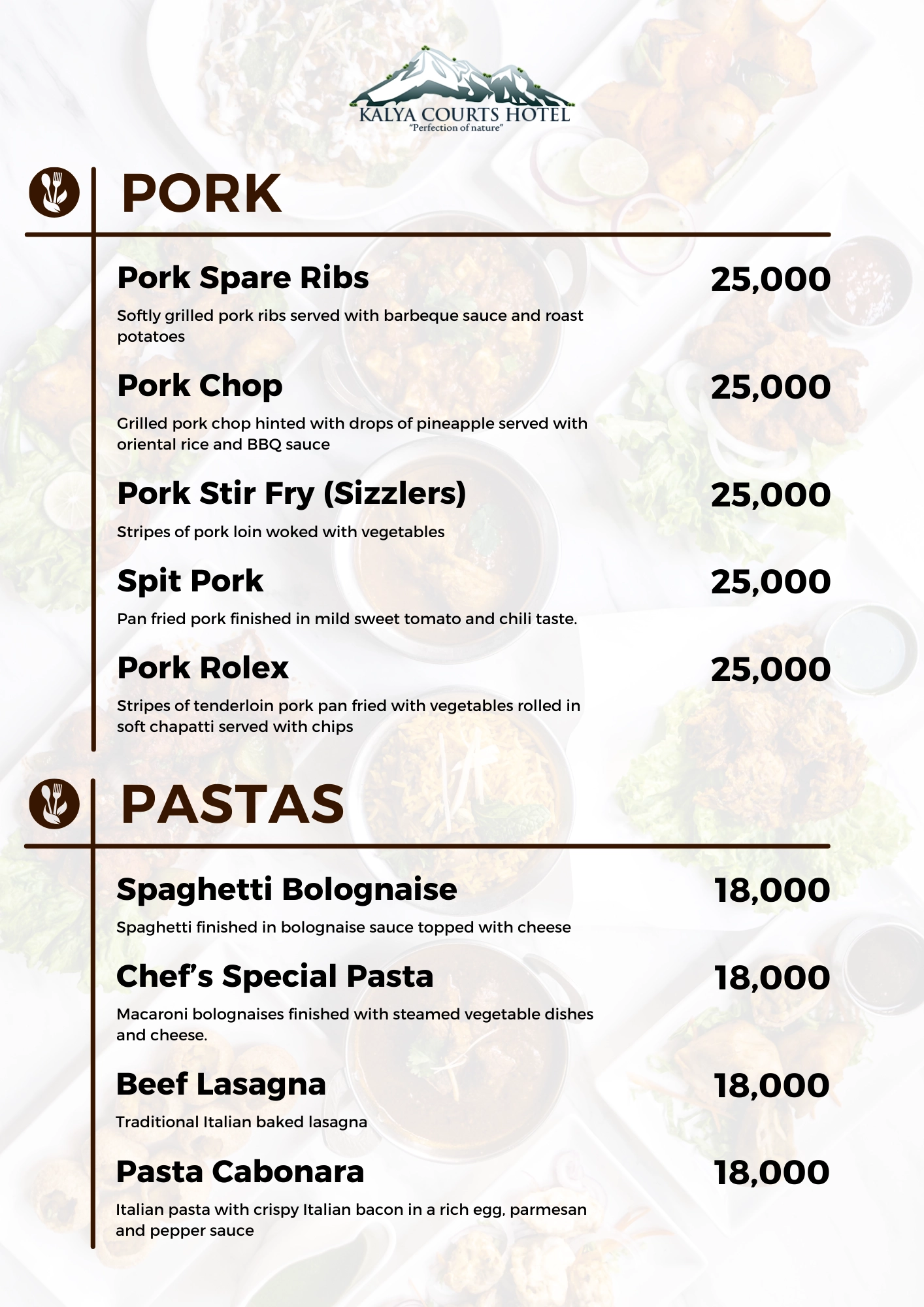 Pork Pasta Menu