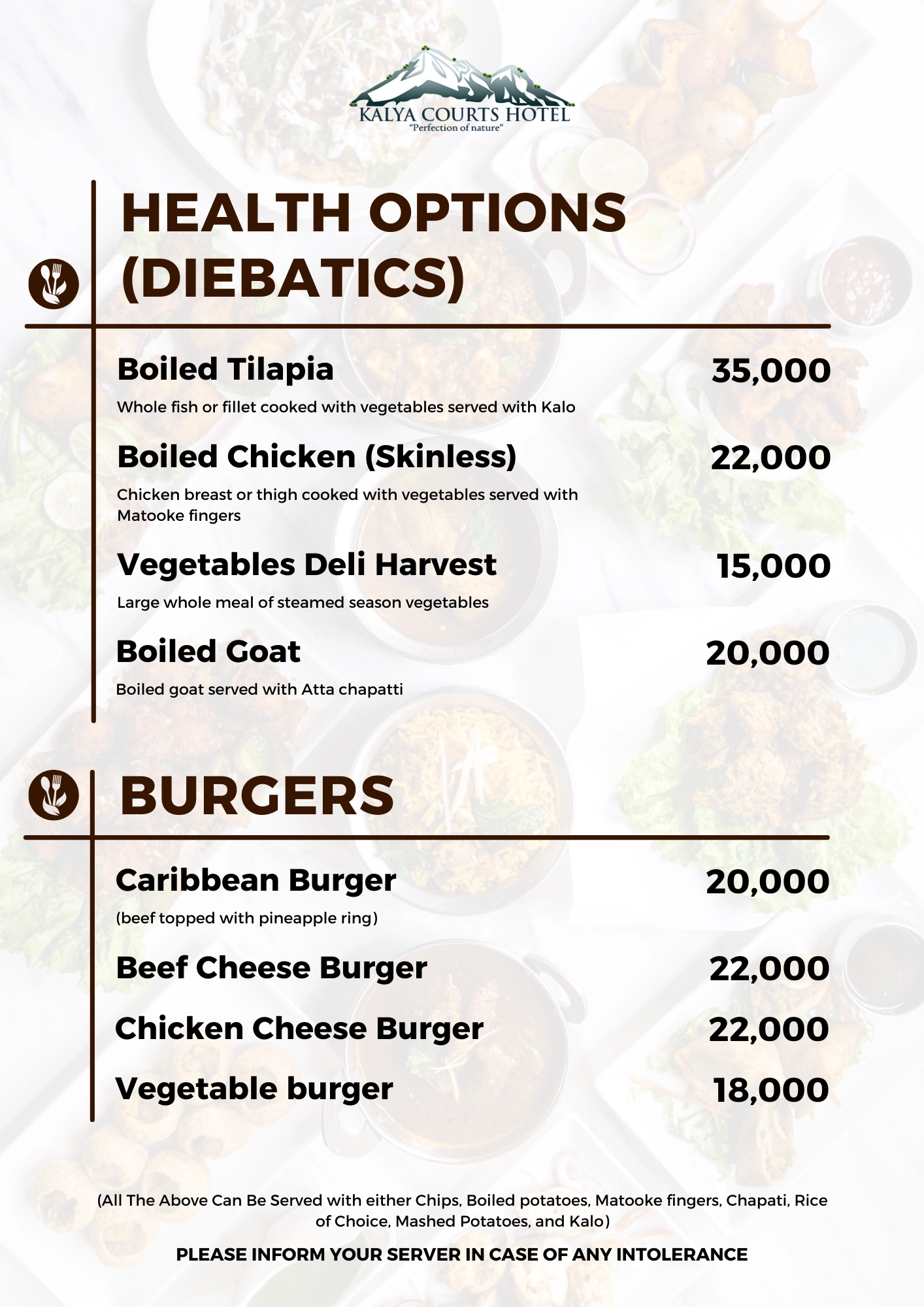 Health Burgers Menu